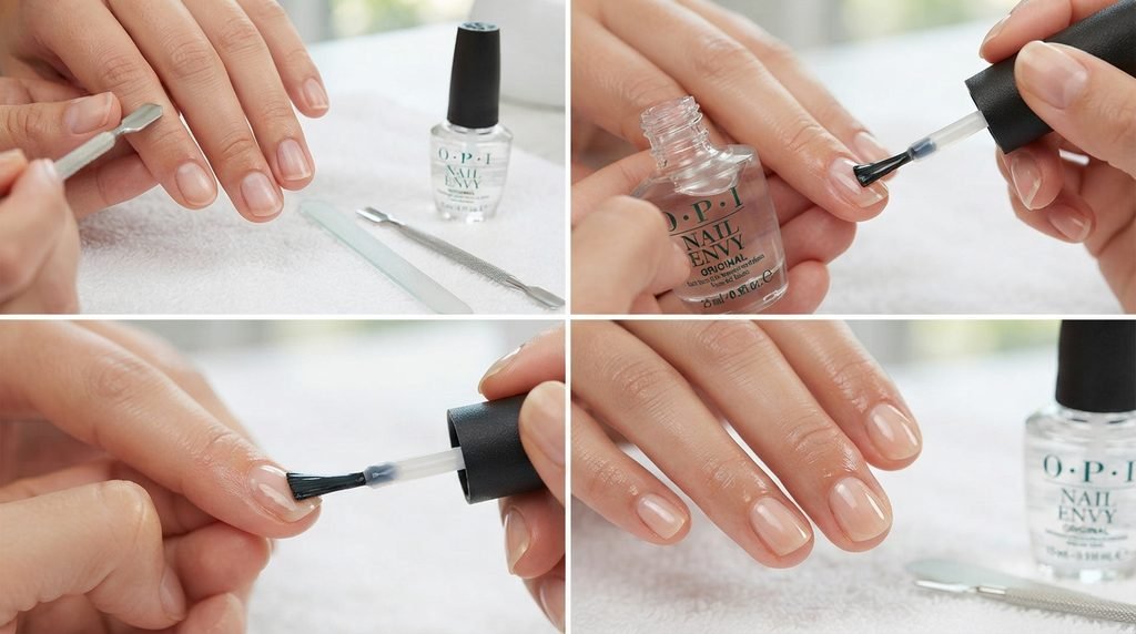 Step-by-step Nail Envy application on natural nails