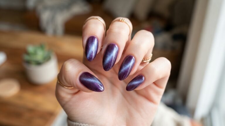 cat eye nail polish on almond nails