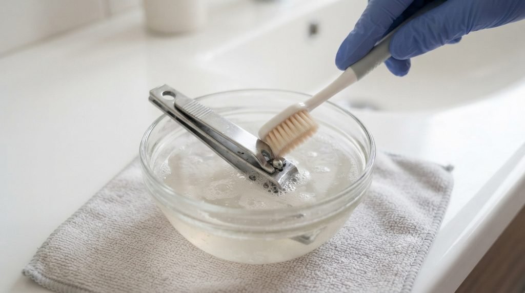 Cleaning and disinfecting toe nail clippers