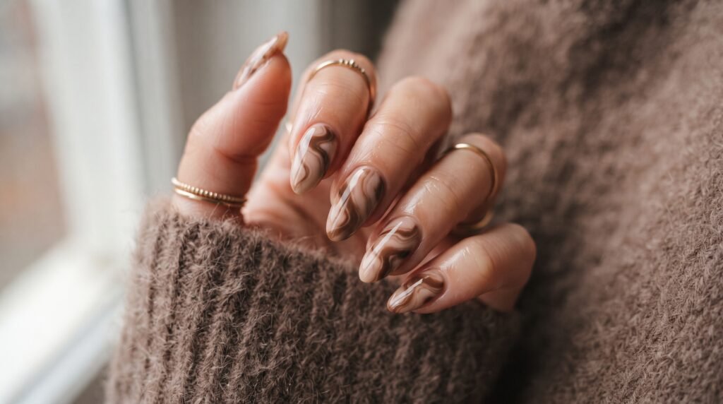 Latte and Mocha Swirl Nails