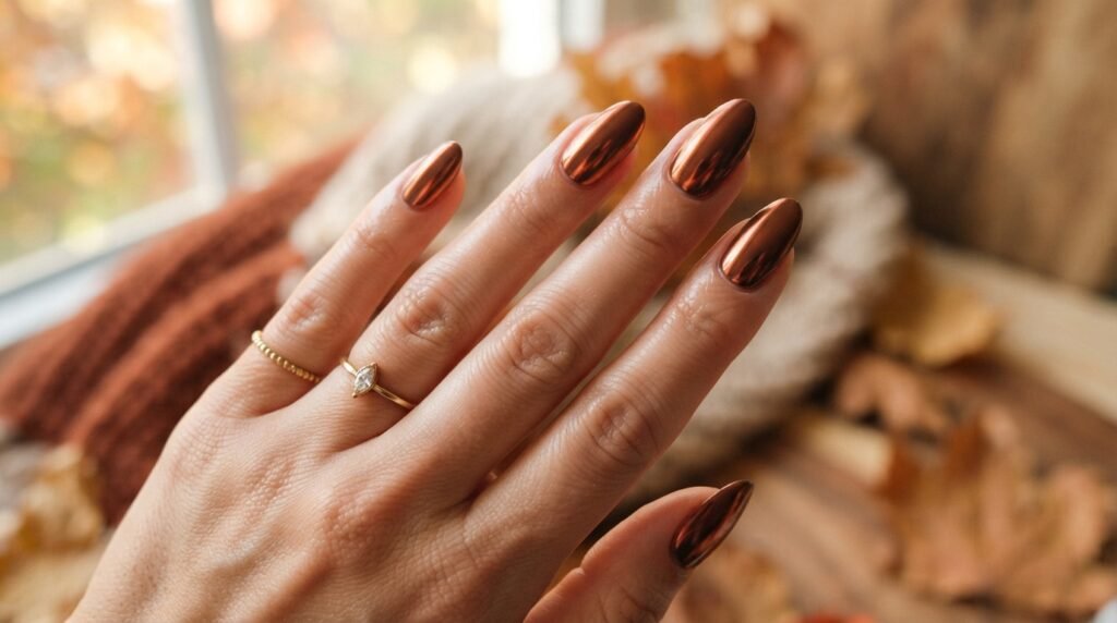 Brown Chrome BIAB Nails