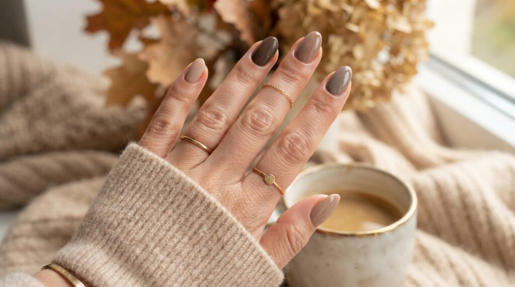 Taupe and Mushroom BIAB Nails