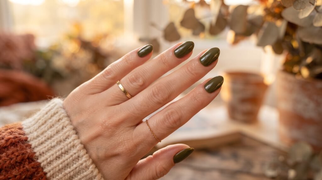 Olive Green BIAB Nails
