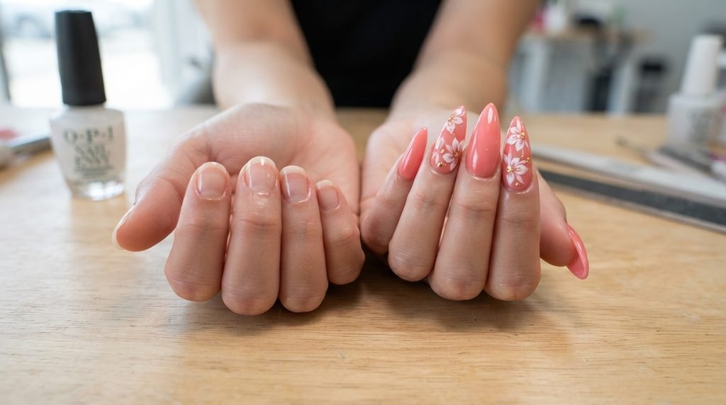 Nail Envy natural nails compared with nail extensions