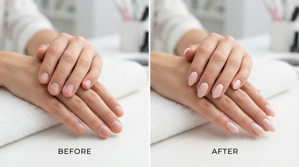  BIAB gel extensions before and after